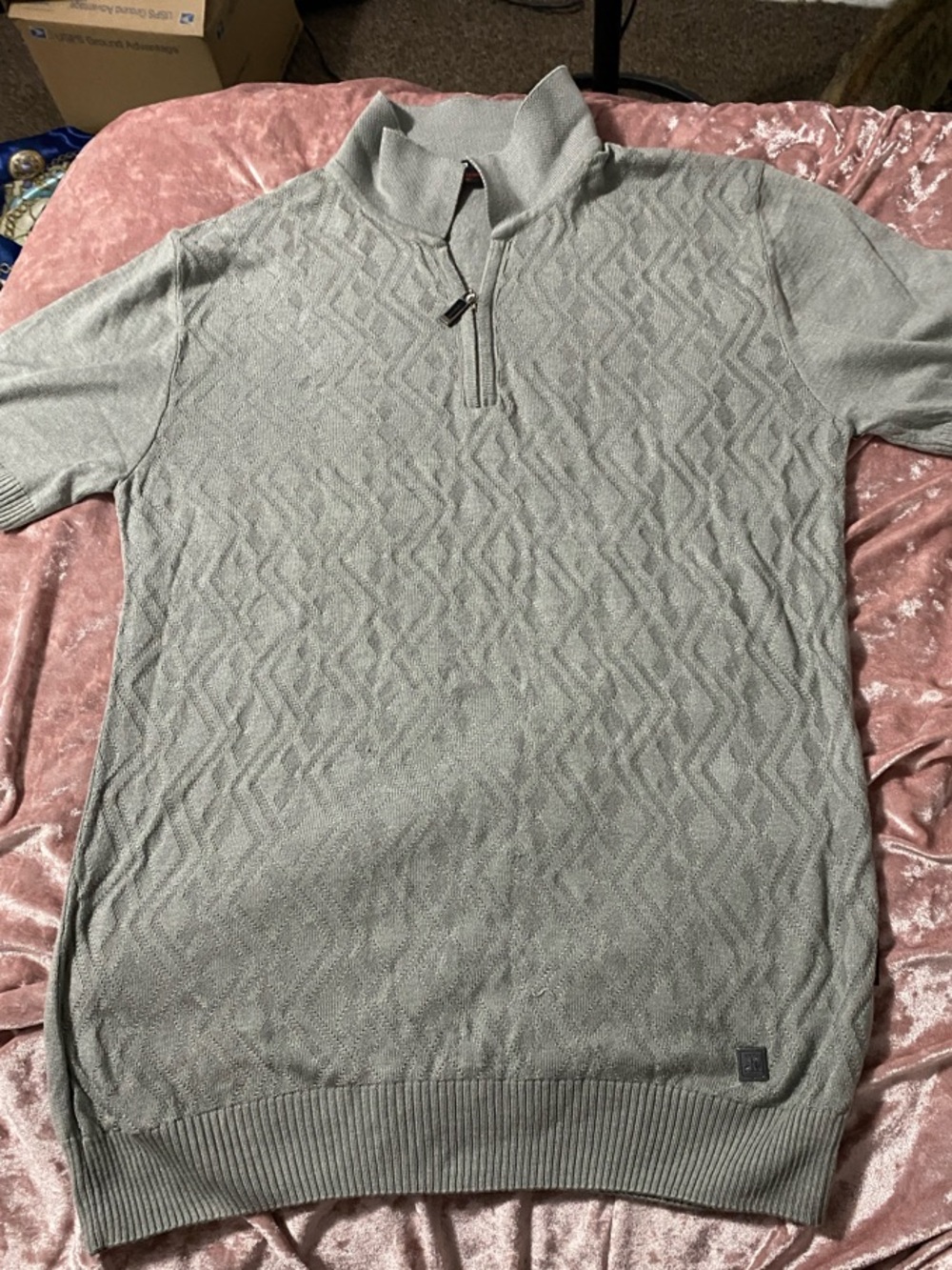 Corneliani Light Gray Short-Sleeve Zip Polo Sweater